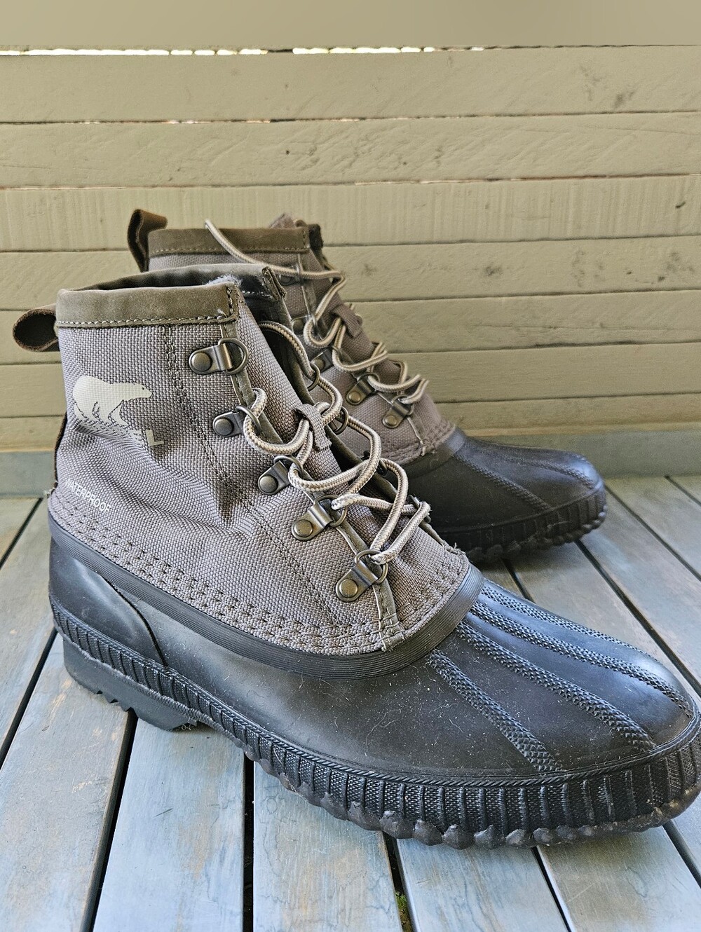 SOREL Mens Quarry Gray Black CHEYANNE II Short Nylon Duck Boot Men's Size 8
